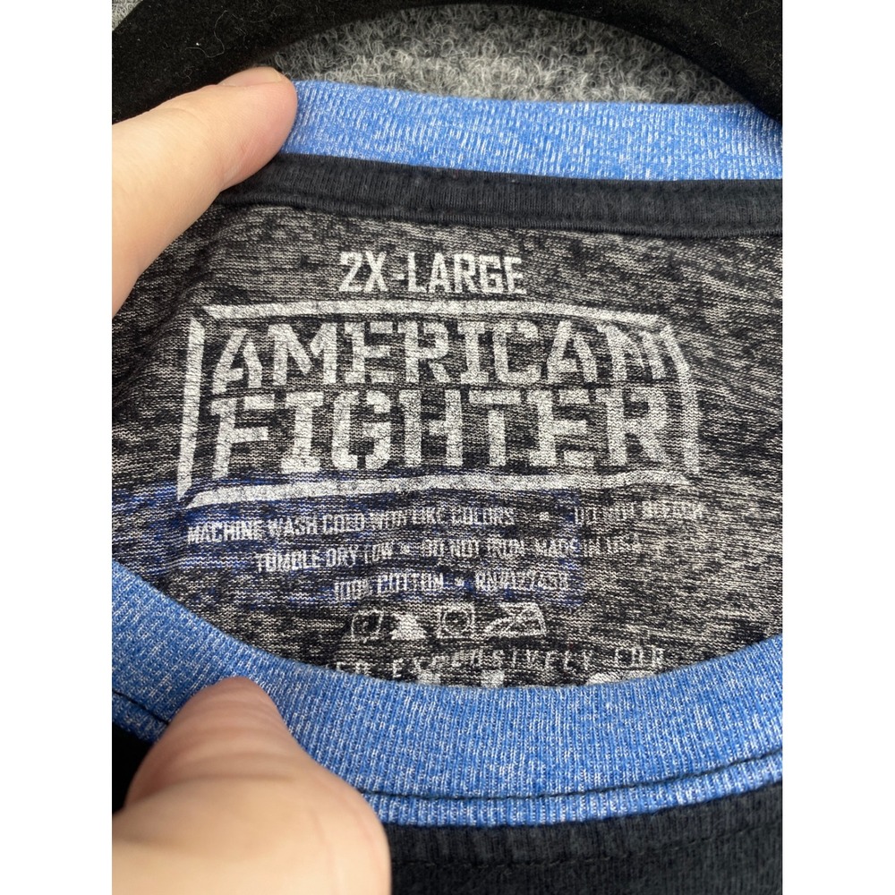 American Fighter Long Sleeve Graphic T-Shirt Mens 2XL Black Grey Blue Eagle Flag - Picture 3 of 7